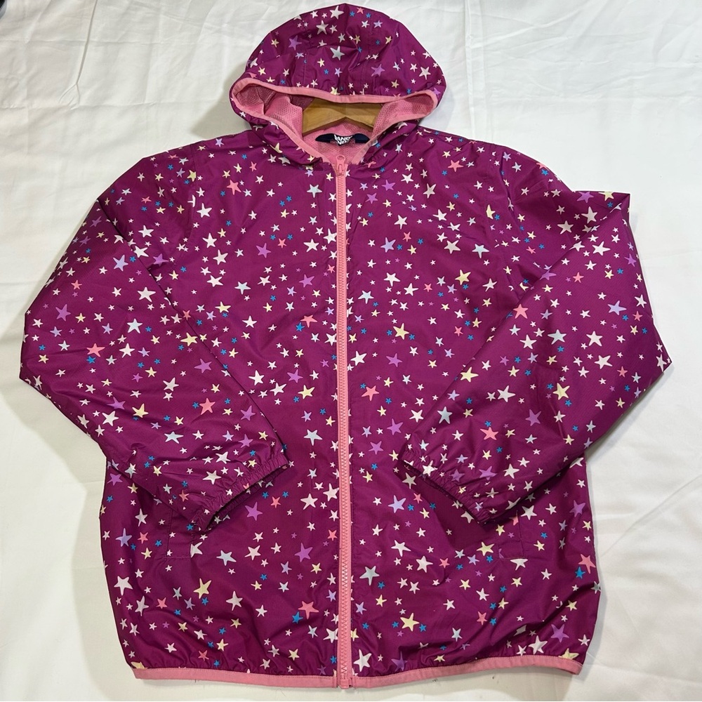 Lands' End Girls Waterproof Hooded Packable Rain Jacket XL 14/16